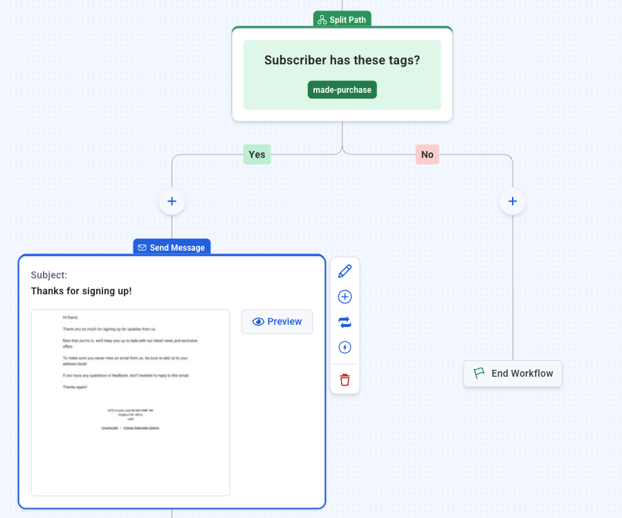 Branching logic in AWeber's Workflow builder